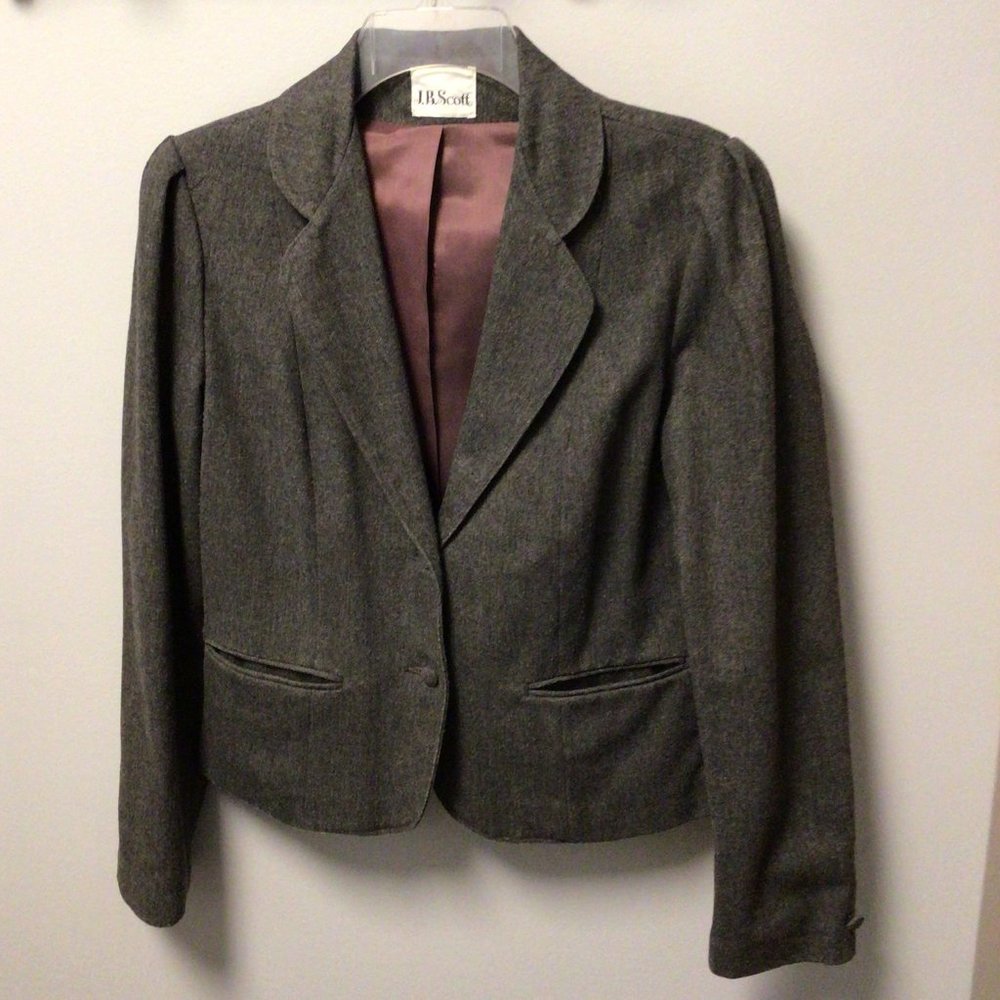 J.B. Scott - Gray Wool Mix, Fully Lined, Two Piece Suit, Jacket & Skirt - Picture 2 of 8
